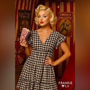 Black & White Gingham Babydoll Mini Dress – Ruffle Tiered Coquette Style – NWT